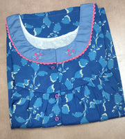 Soft Cotton Pleated, With Pockets, Half Open Large Printed Nighty