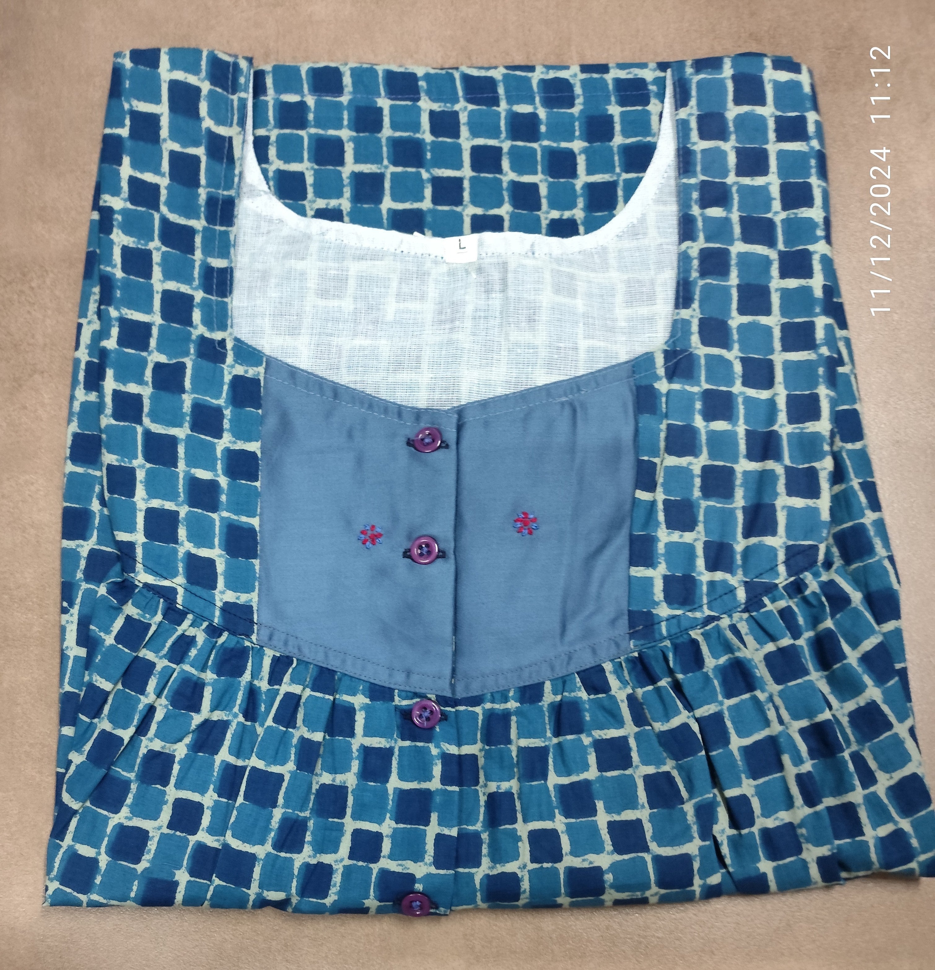 Soft Cotton Pleated, With Pockets, Half Open Large Printed Nighty