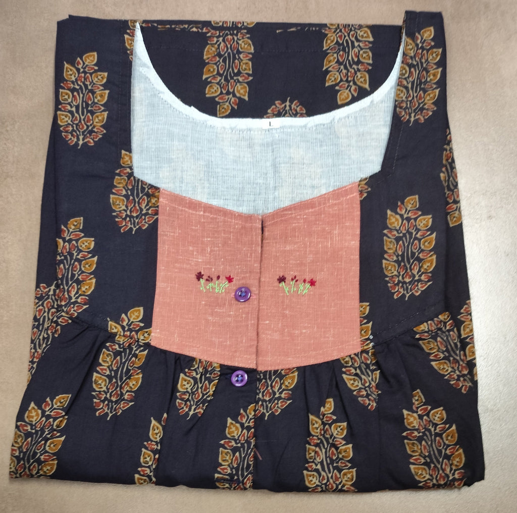 Soft Cotton Pleated, With Pockets, Half Open Large Printed Nighty