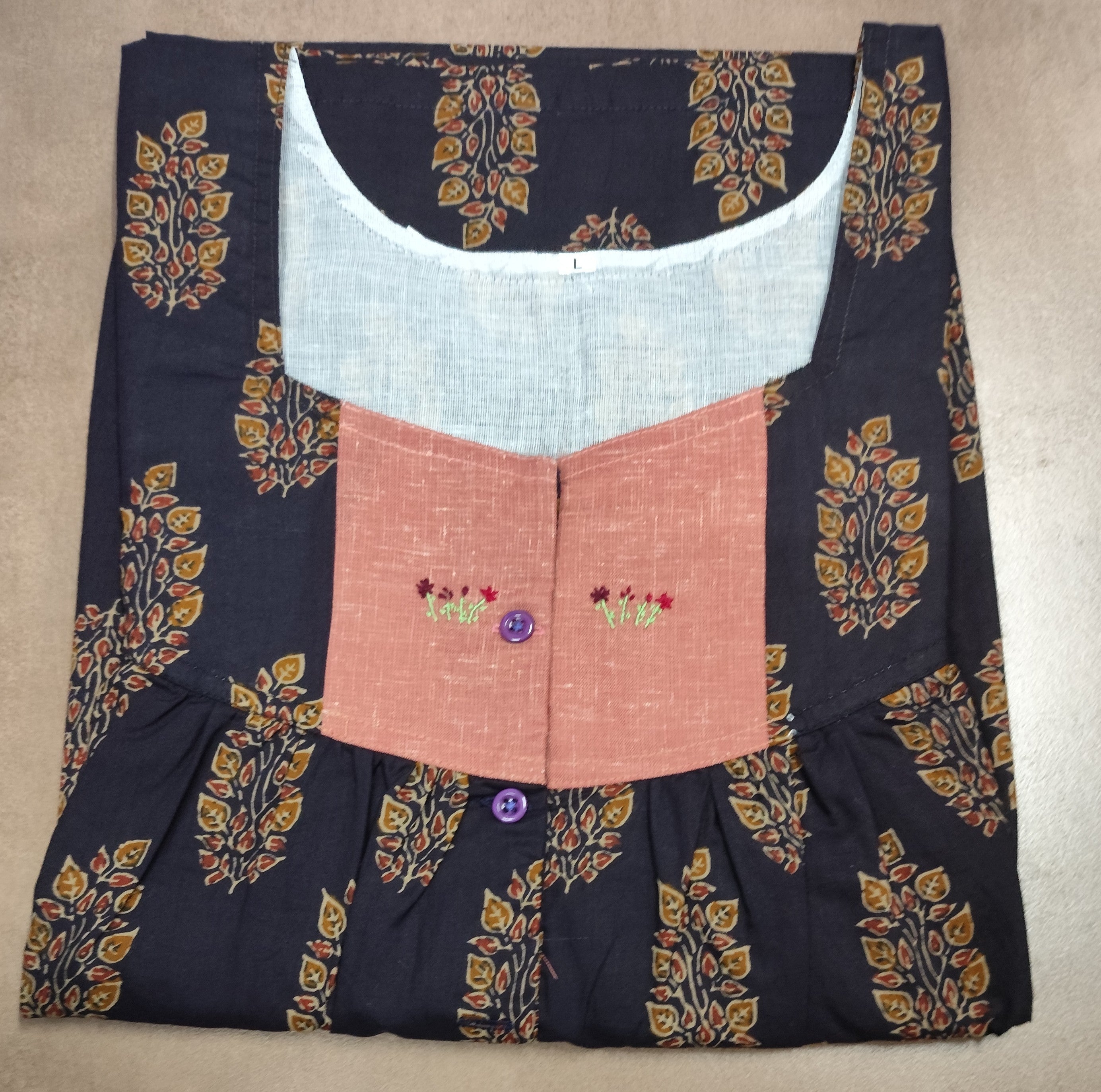 Soft Cotton Pleated, With Pockets, Half Open Large Printed Nighty