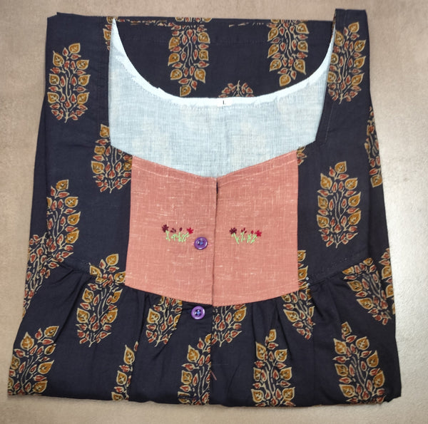 Soft Cotton Pleated, With Pockets, Half Open Large Printed Nighty