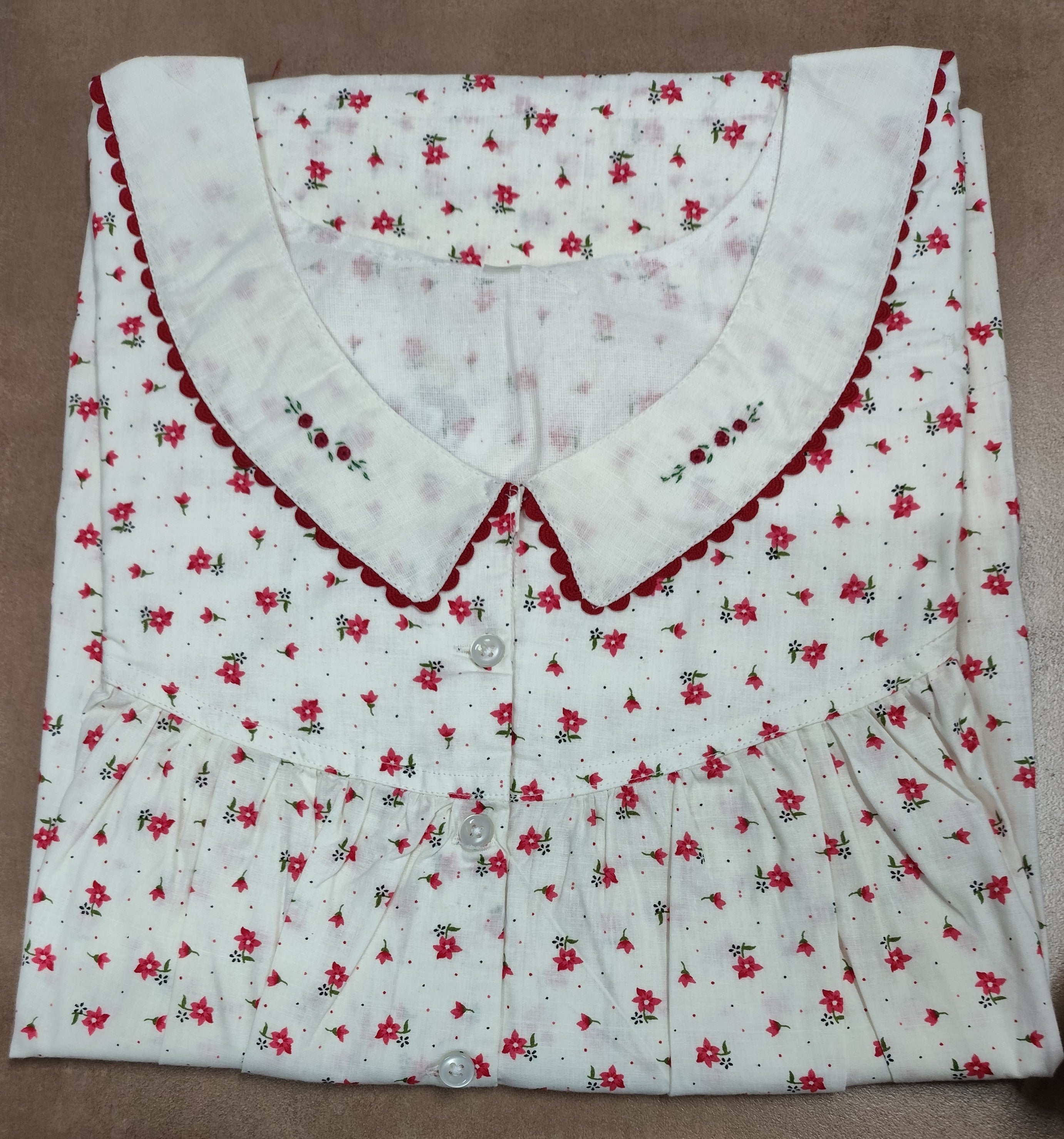 Soft Cotton Pleated, With Pockets, Half Open Large Printed Nighty