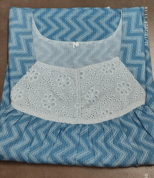 Soft Cotton Pleated, With Pockets, Half Open Large Printed Nighty