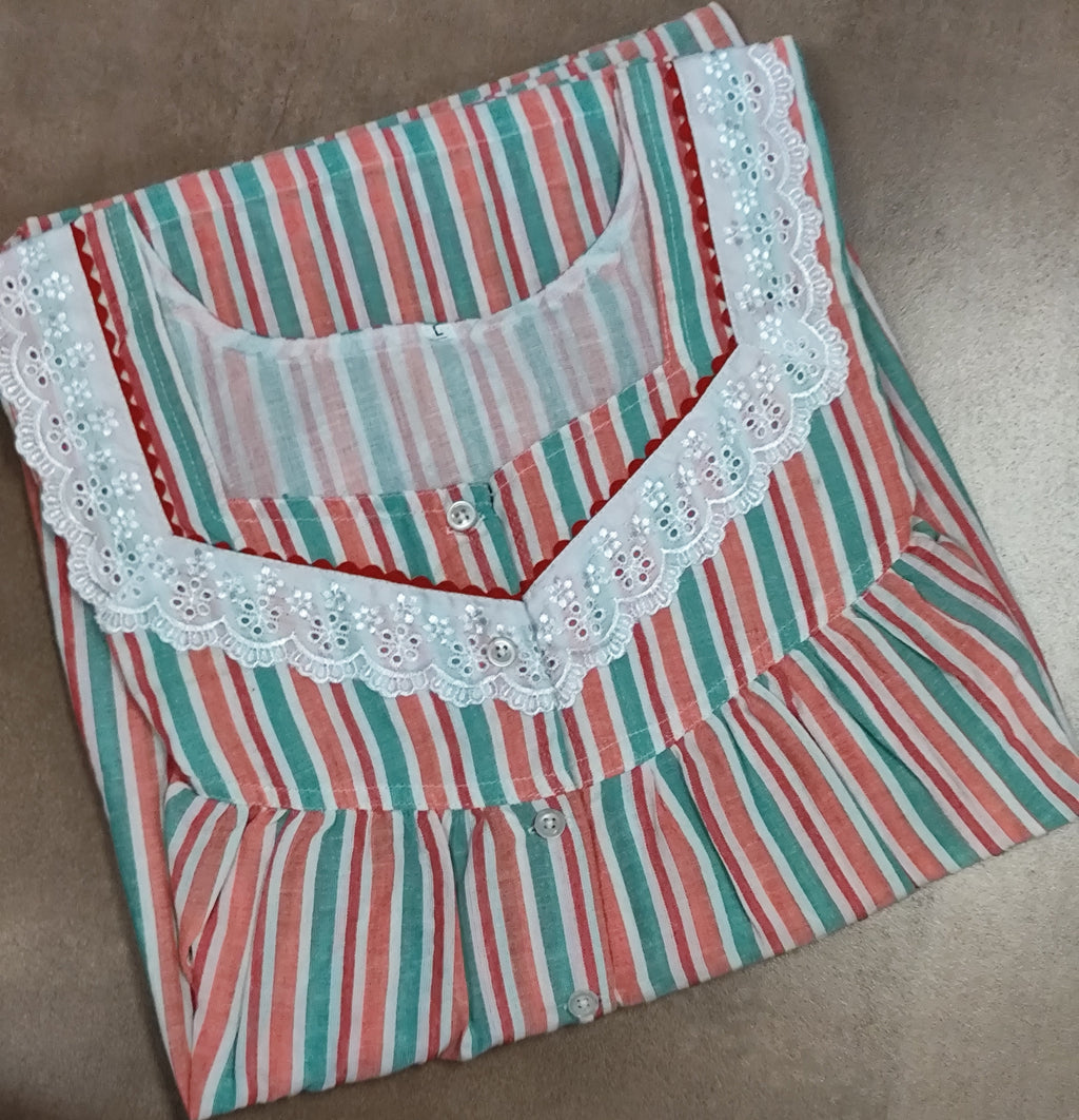 Soft Cotton Pleated, With Pockets, Half Open Large Printed Nighty