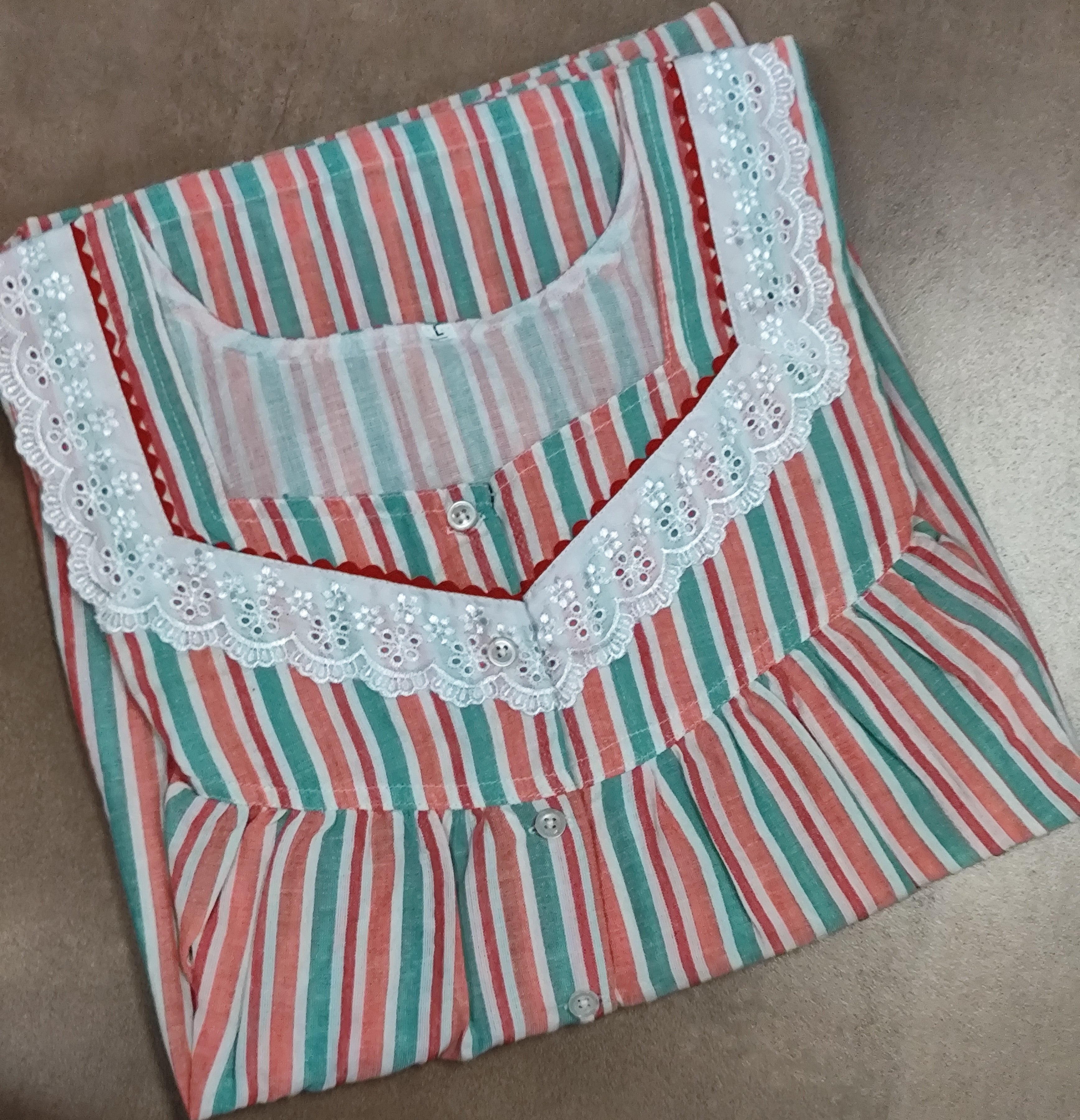 Soft Cotton Pleated, With Pockets, Half Open Large Printed Nighty