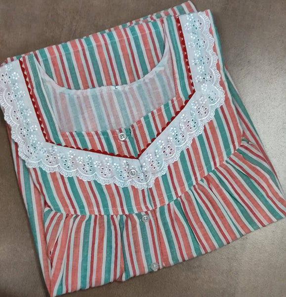 Soft Cotton Pleated, With Pockets, Half Open Large Printed Nighty