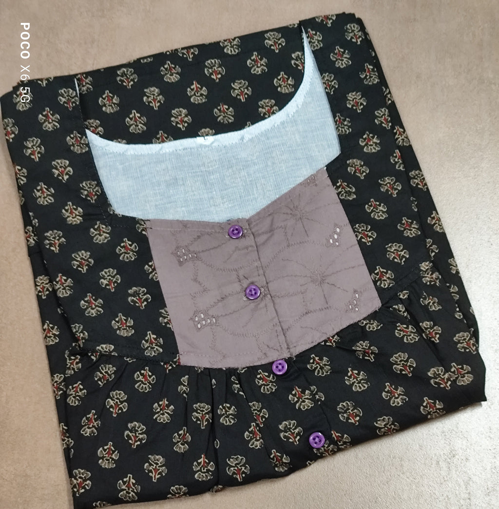 Soft Cotton Pleated, With Pockets, Half Open Large Printed Nighty
