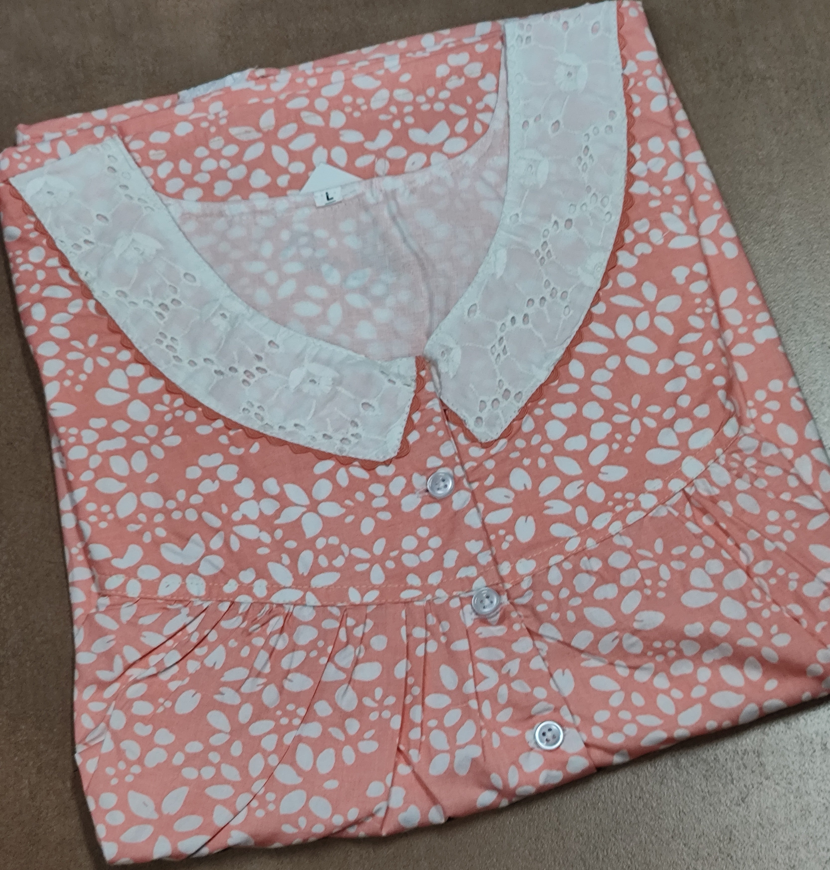 Cotton Pleated, With Pockets, Half Open Large Printed Nighty