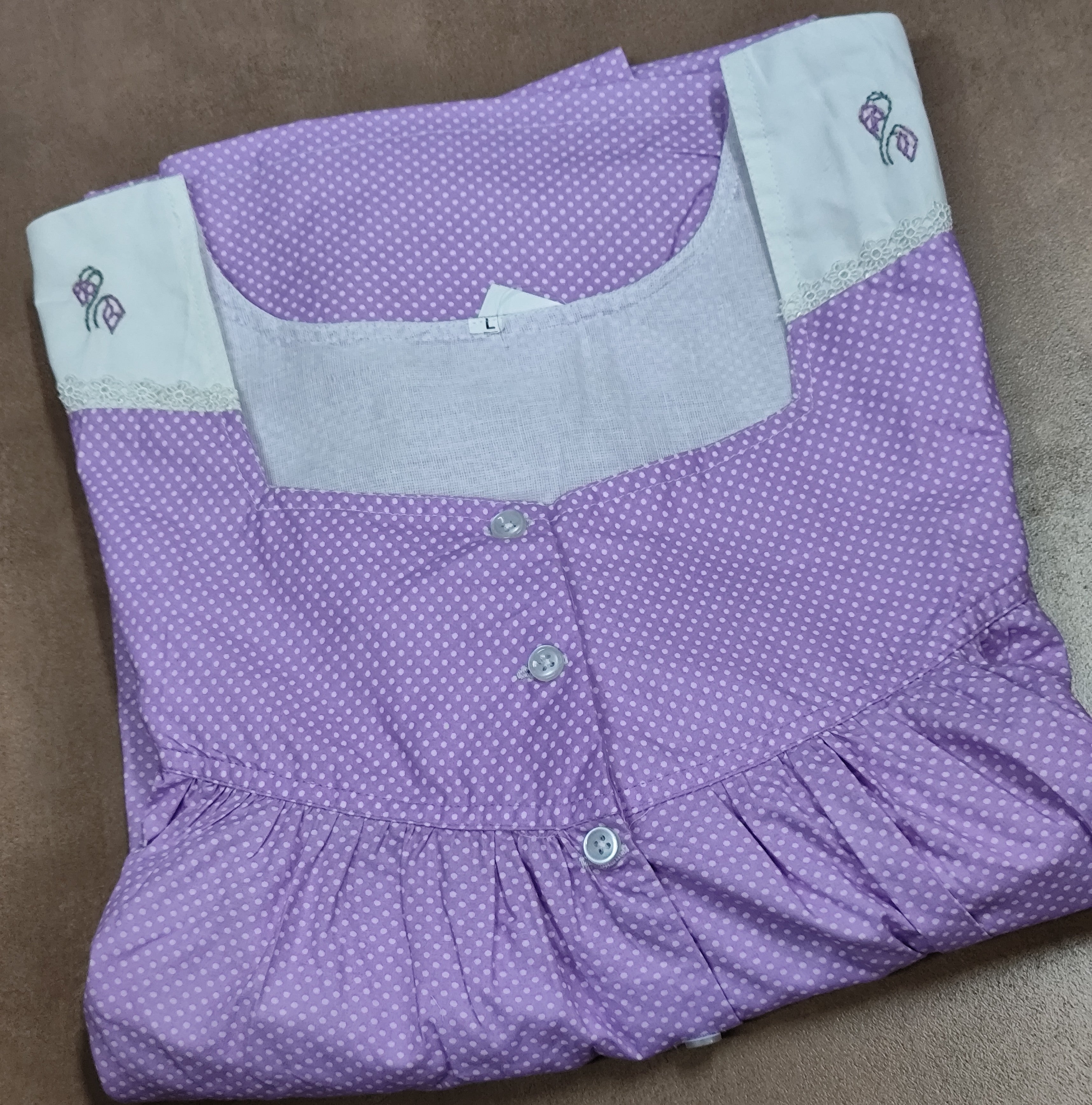 Cotton Pleated, With Pockets, Half Open Large Printed Nighty