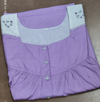 Cotton Pleated, With Pockets, Half Open Large Printed Nighty