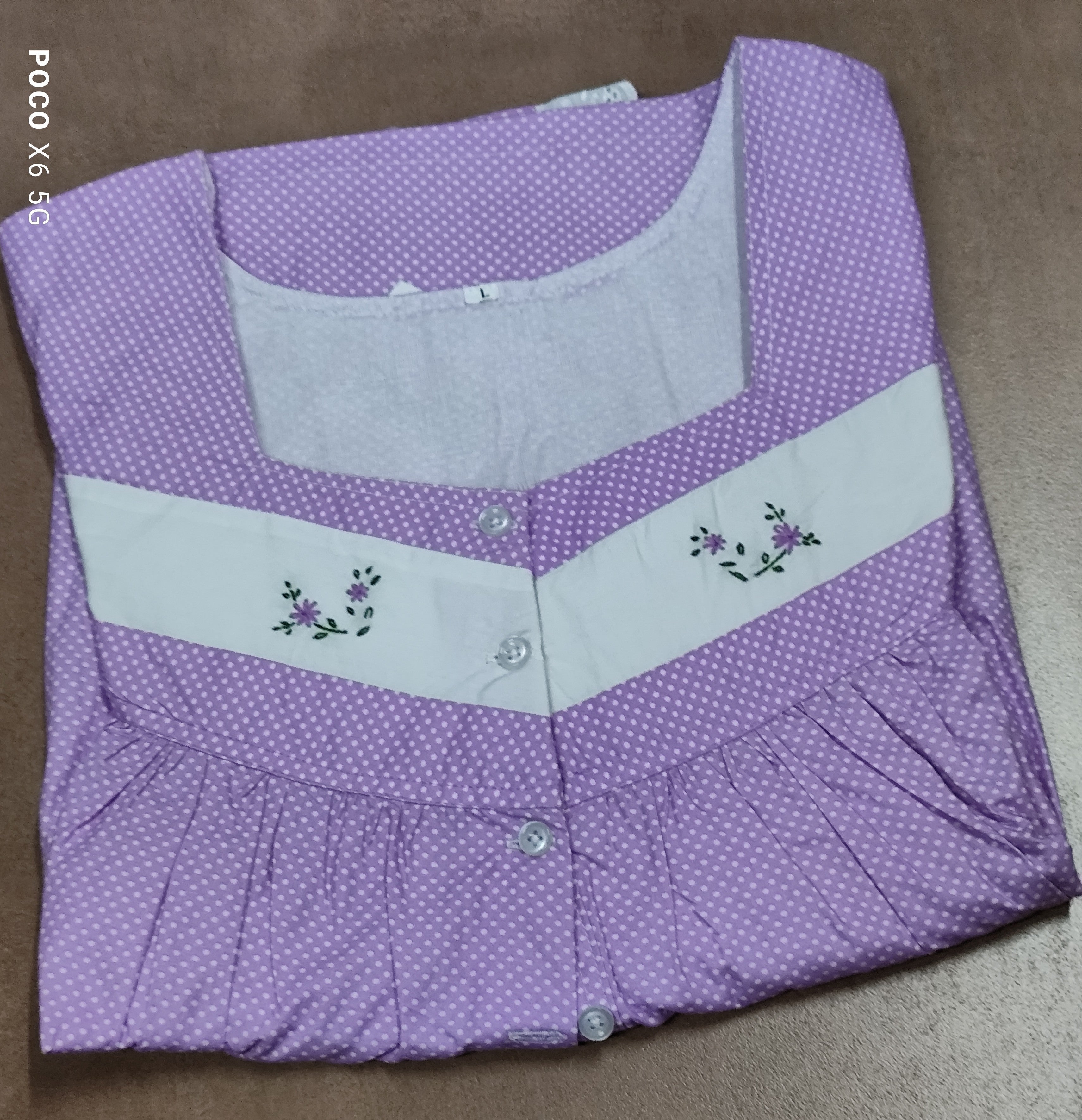 Cotton Pleated, With Pockets, Half Open Large Printed Nighty