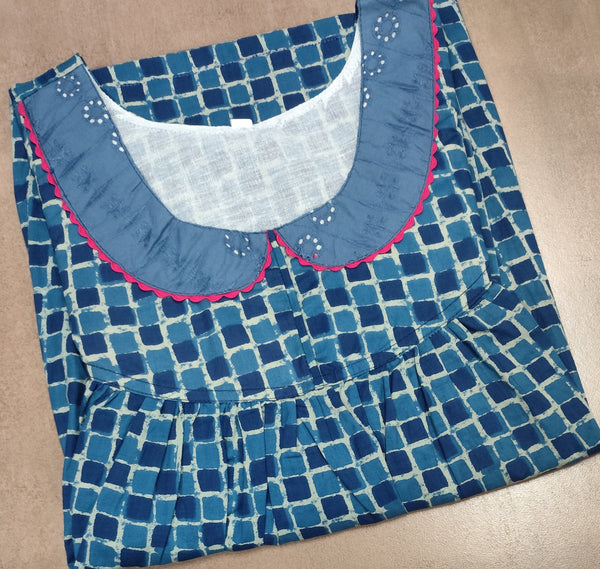 Cotton Pleated, With Pockets, Half Open Medium Printed Nighty