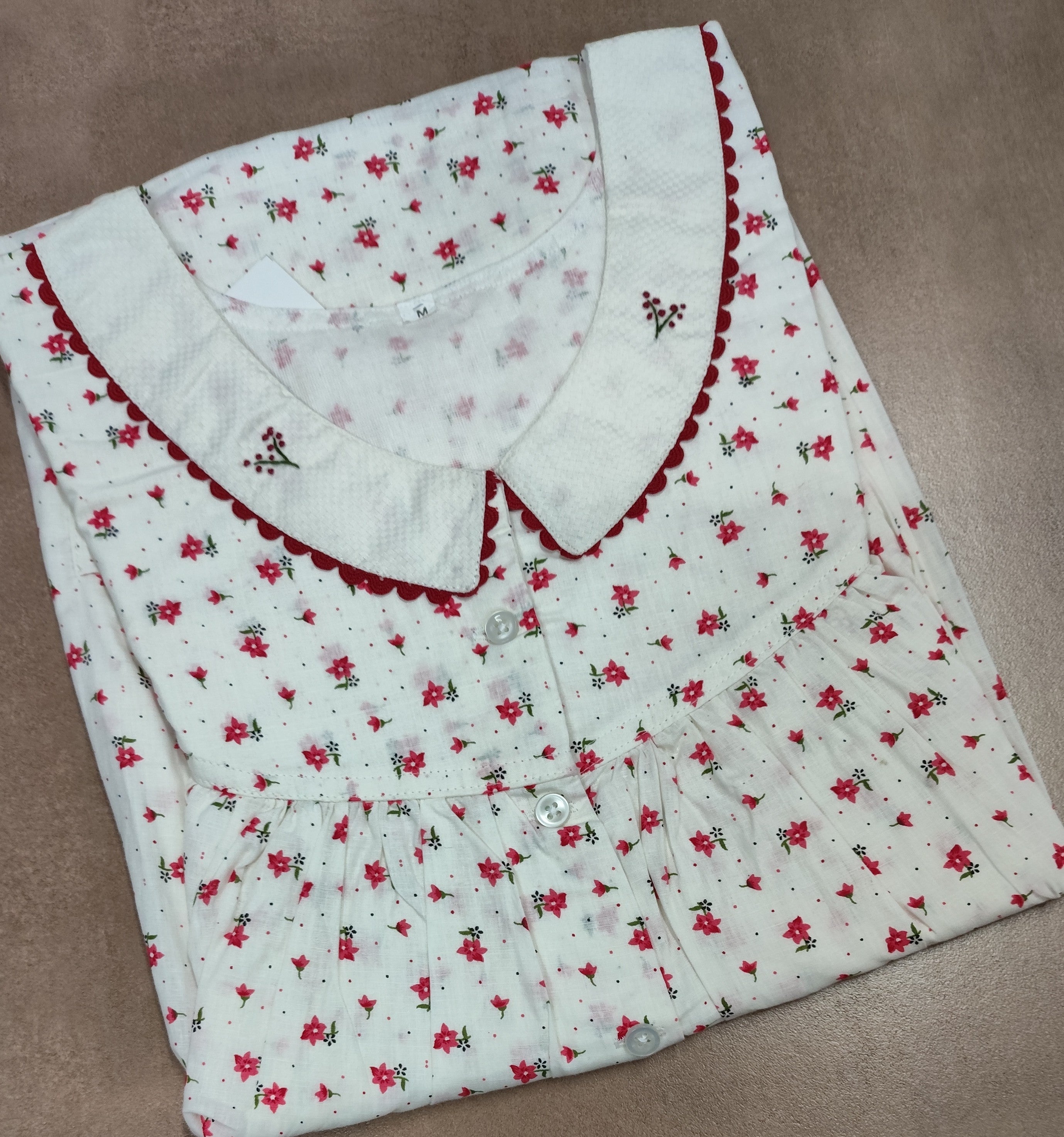 Cotton Pleated, With Pockets, Half Open Medium Printed Nighty