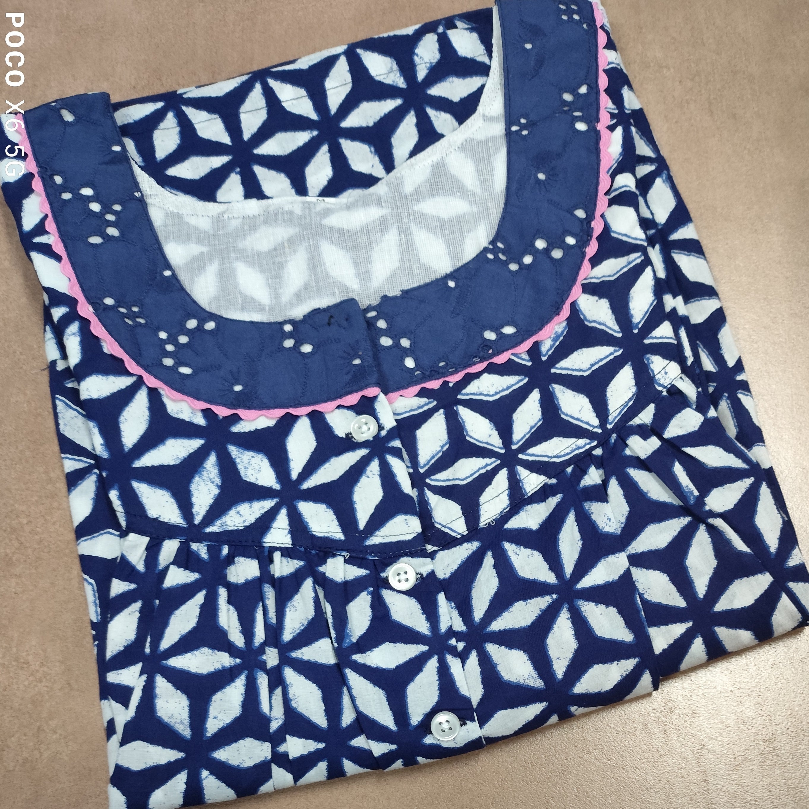 Cotton Pleated, With Pockets, Half Open Medium Printed Nighty