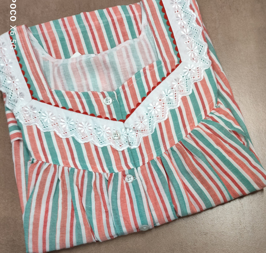 Cotton Pleated, With Pockets, Half Open Medium Printed Nighty