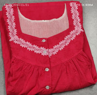 Hacoba Pleated, With Pockets, Half Open Medium Printed Nighty