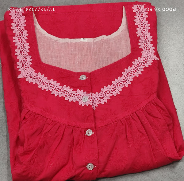 Hacoba Pleated, With Pockets, Half Open Medium Printed Nighty