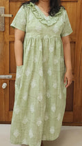 Bantex Pleated, With Pockets, Back A-line, Side elastic Medium Printed Frock Nighty