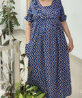 Soft Cotton Pockets, Back A-line, Side elastic Medium Printed Frock Nighty With 48 inch length