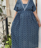 Cotton Pockets, Back A-line, A-line churidar cut, Side elastic Medium Printed Frock Nighty With 48 inch length