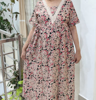 Cotton Pockets, Back A-line, A-line churidar cut, Side elastic Medium Printed Frock Nighty With 48 inch length