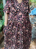 Cotton Pockets, Back A-line, Side elastic Medium Printed Frock Nighty With 48 inch length