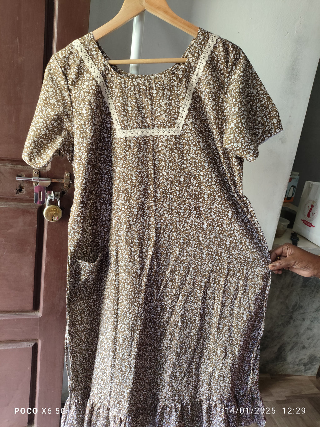 Cotton Tying String, A-line churidar cut Medium Printed Frock Nighty