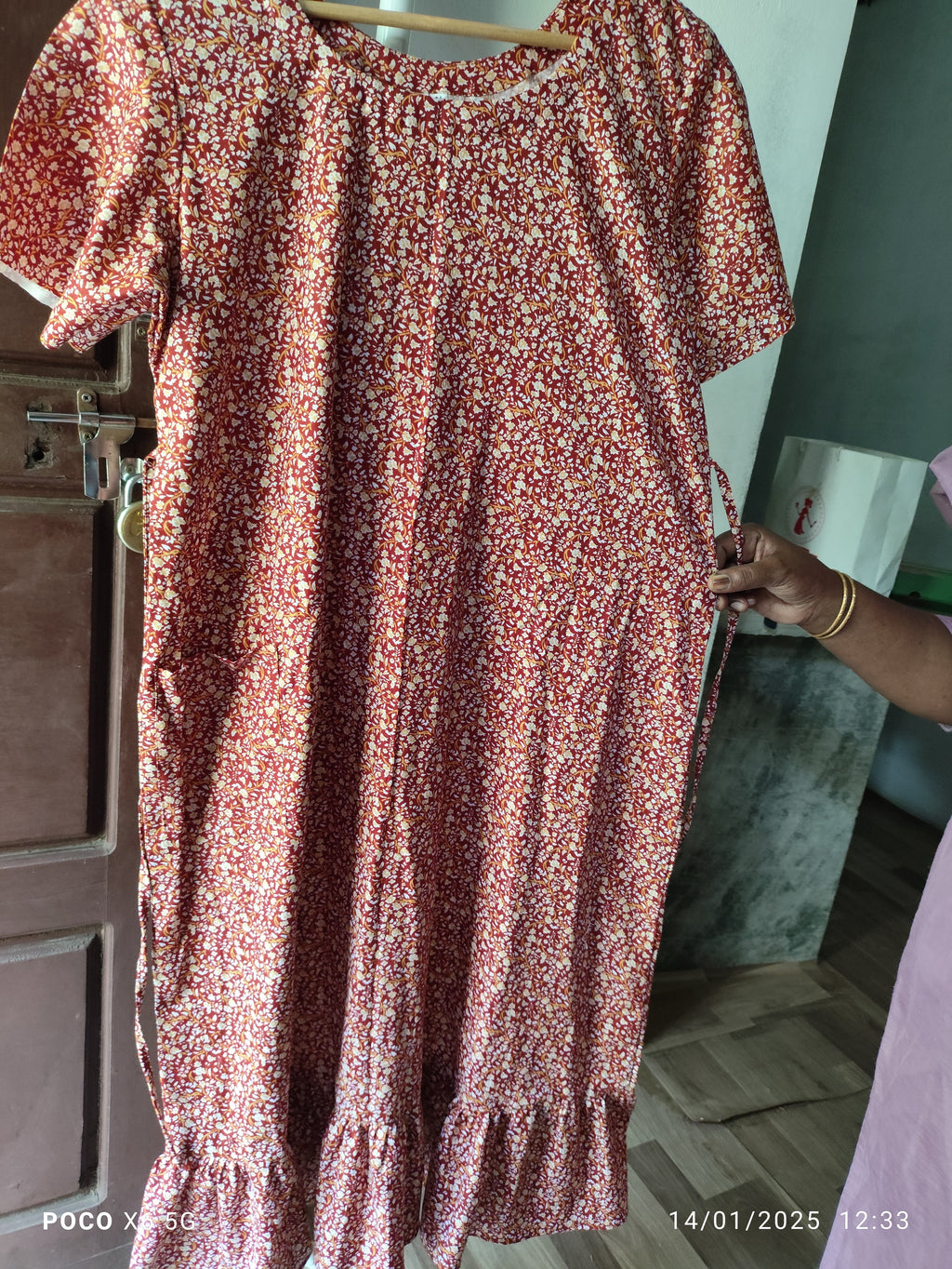 Cotton Tying String, A-line churidar cut Medium Printed Frock Nighty