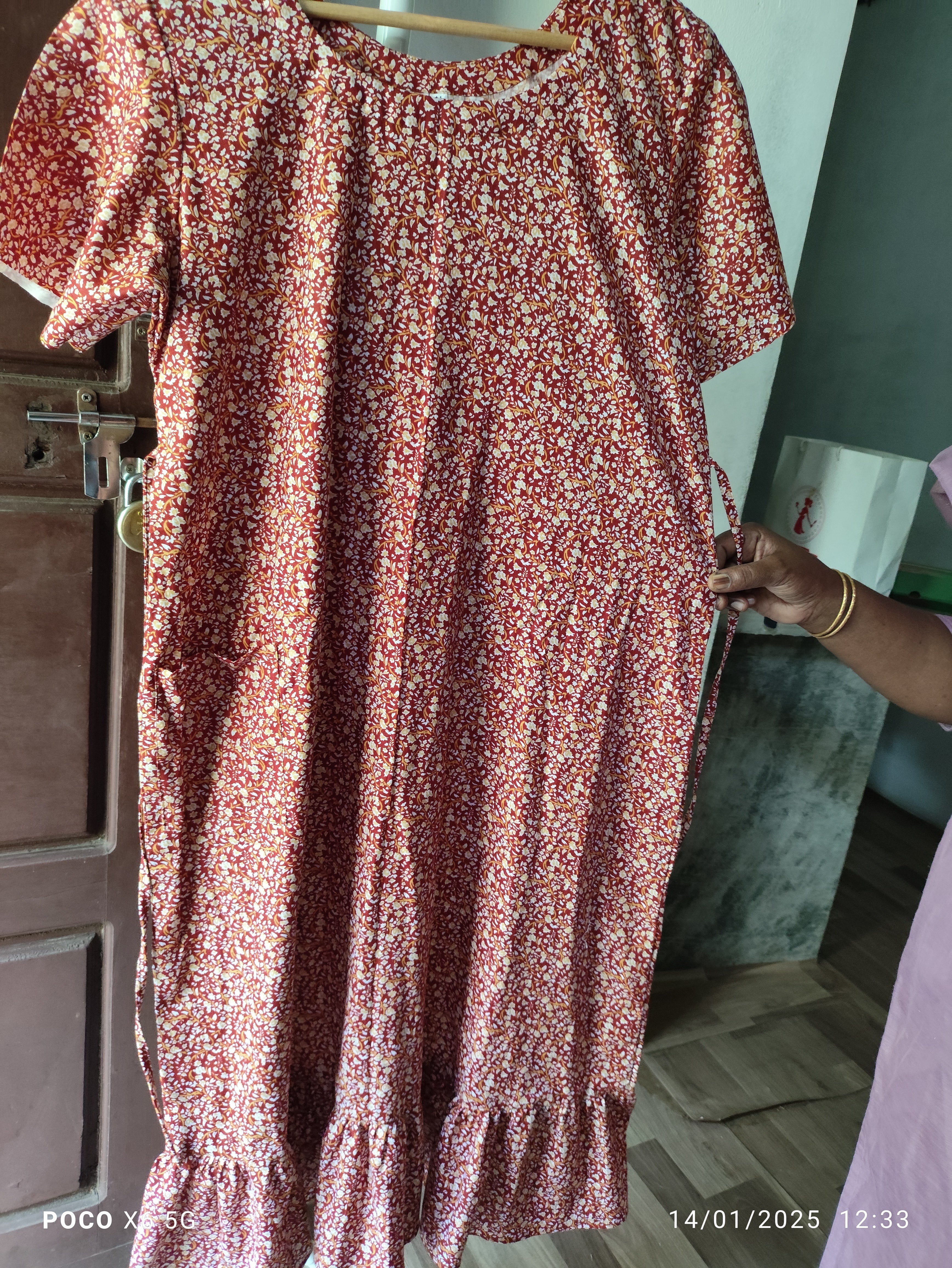 Cotton Tying String, A-line churidar cut Medium Printed Frock Nighty