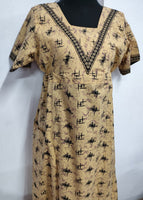 Soft Cotton Pockets, Back A-line, A-line churidar cut, Side elastic Large Printed Frock Nighty With 48 inch length