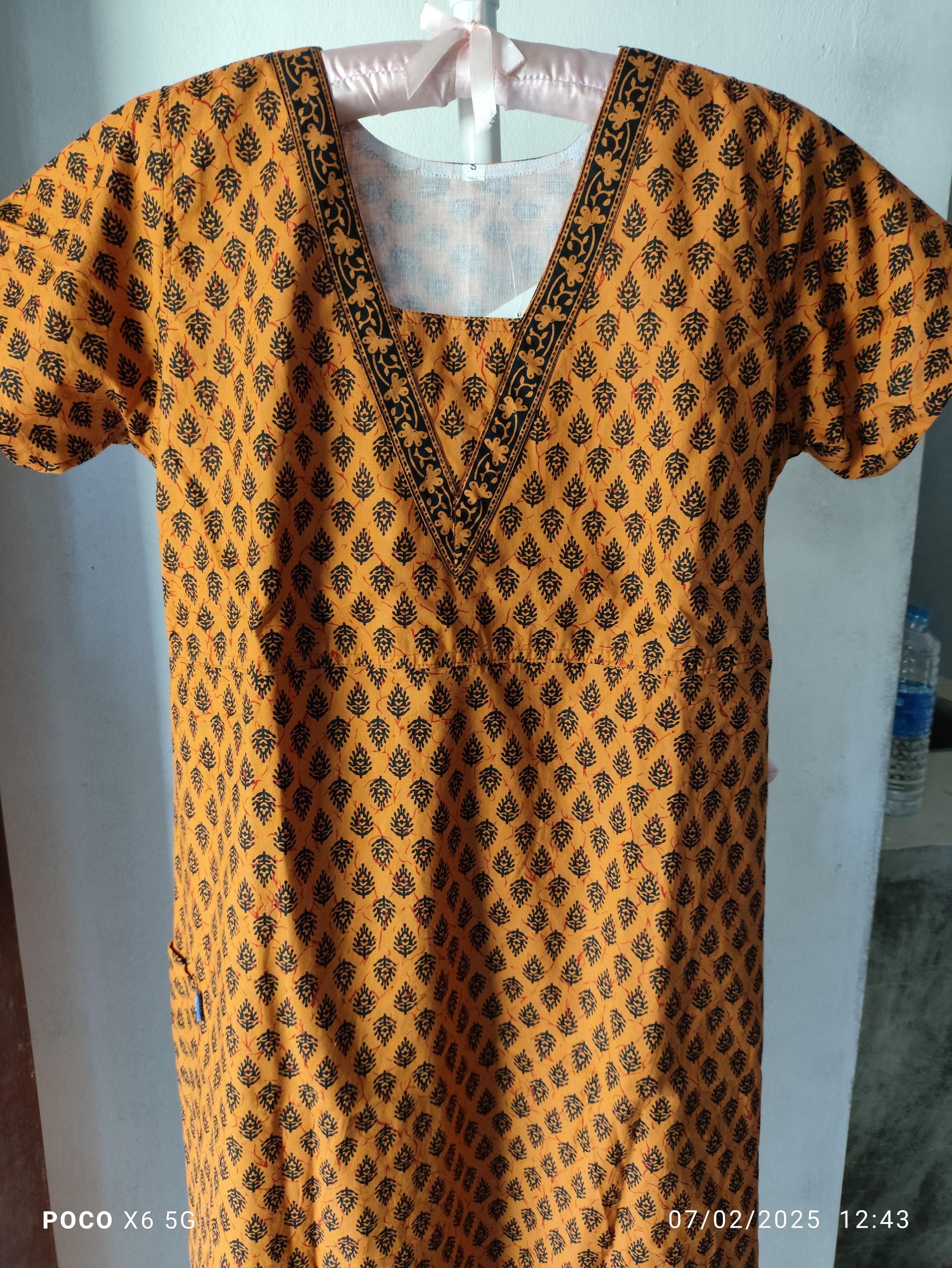 Soft Cotton With Pockets, Back A-line, Side elastic Small Printed Frock Nighty