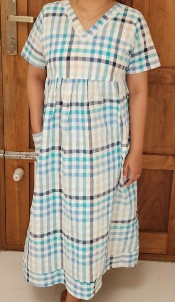 Bantex Pleated, With Pockets, Back A-line, Side elastic Large Printed Frock Nighty