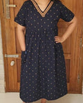 Cotton Pleated, Side zip, Pockets, Back A-line, Side elastic Large Printed Maternity Wear