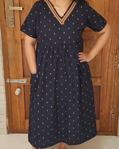 Cotton Pleated, Side zip, Pockets, Back A-line, Side elastic Large Printed Maternity Wear
