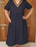 Bantex Pleated, With Pockets, Back A-line, Side elastic Large Printed Frock Nighty