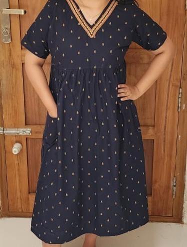 Bantex Pleated, With Pockets, Back A-line, Side elastic Large Printed Frock Nighty
