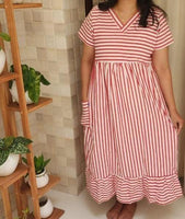 Cotton Pleated, Side zip, Pockets, Back A-line, Side elastic Large Printed Maternity Wear