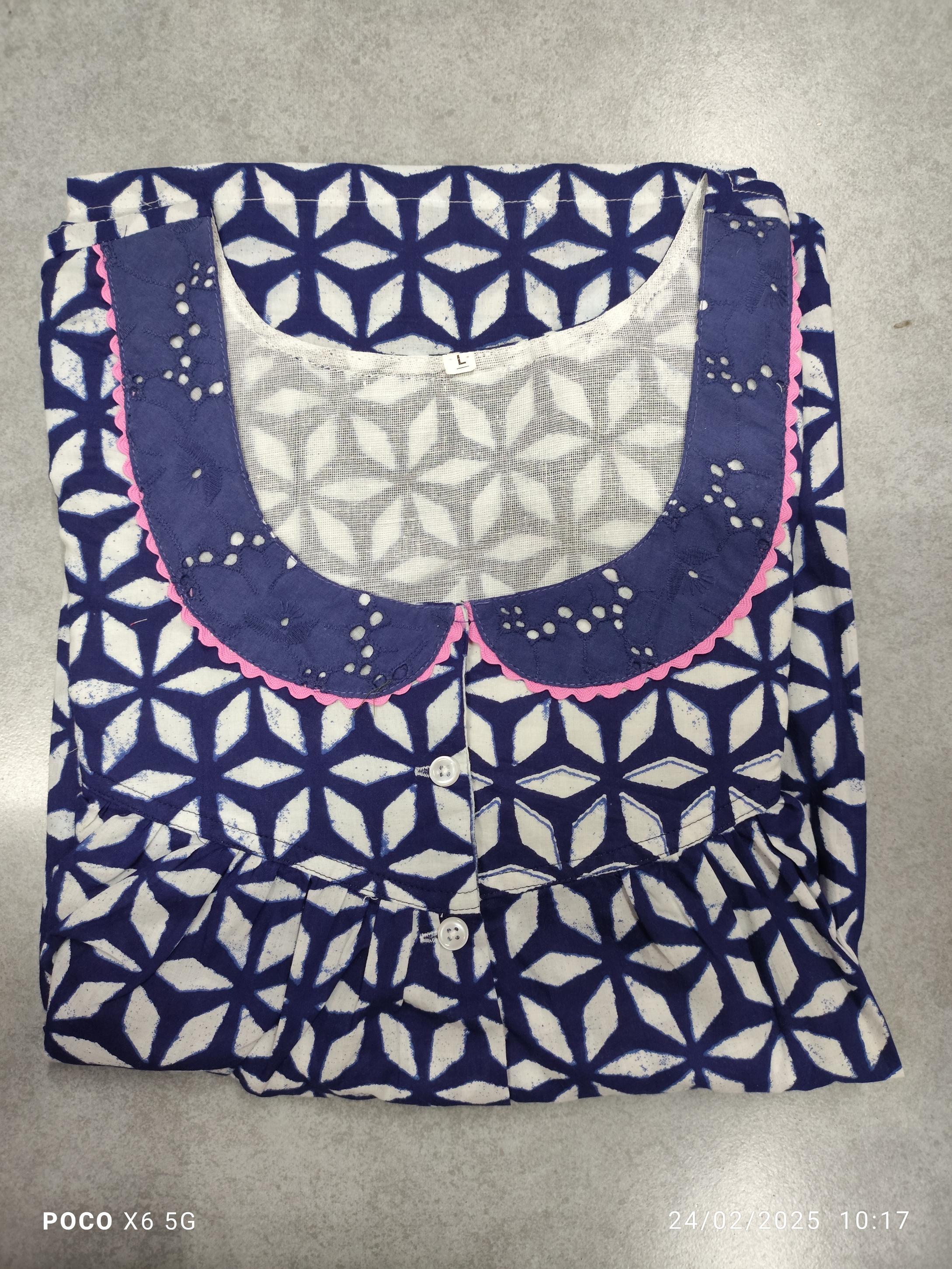Soft Cotton Pleated, With Pockets, Half Open Large Printed Nighty