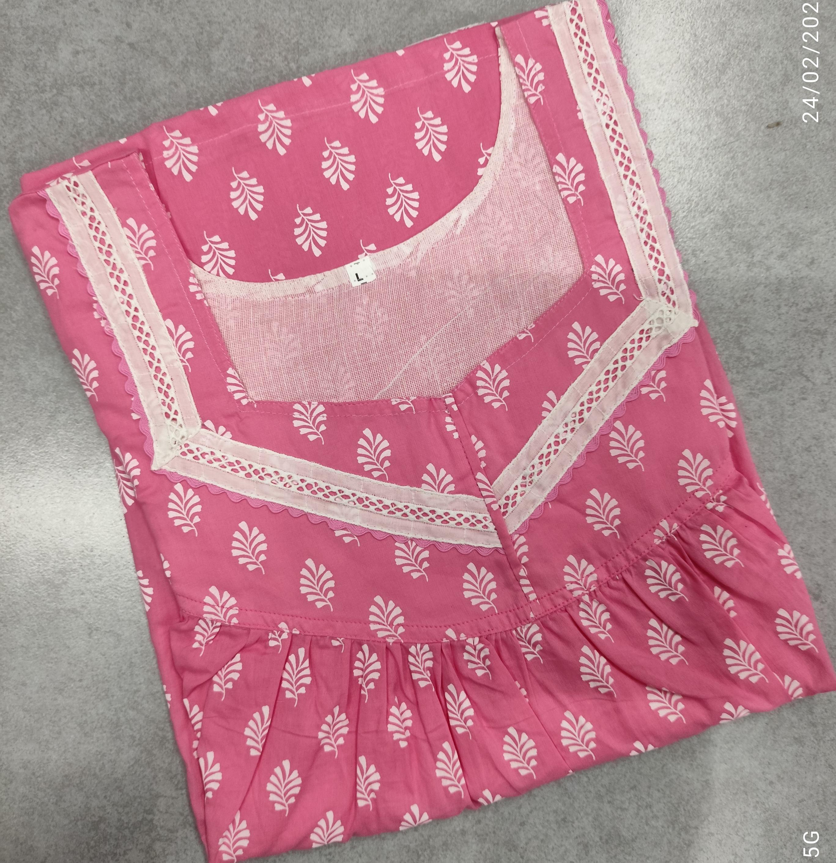 Soft Cotton Pleated, Pockets, No Open Large Printed Nighty