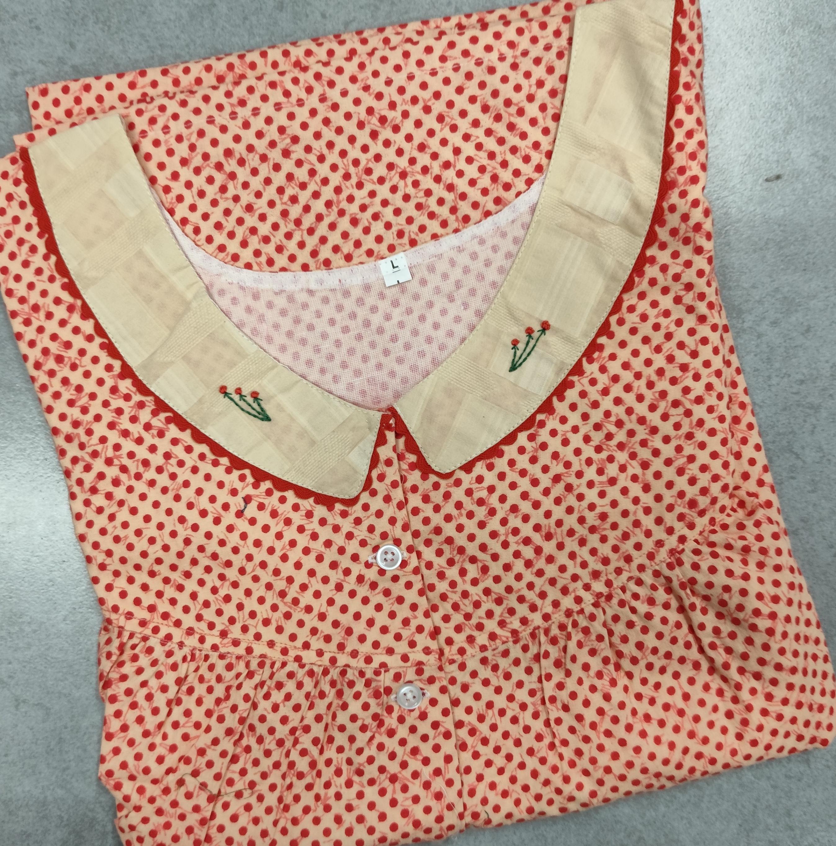 Cotton Pleated, With Pockets, Half Open Large Printed Nighty