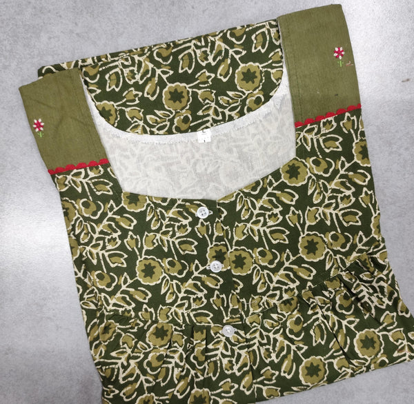 Soft Cotton Pleated, With Pockets, Half Open Large Printed Nighty