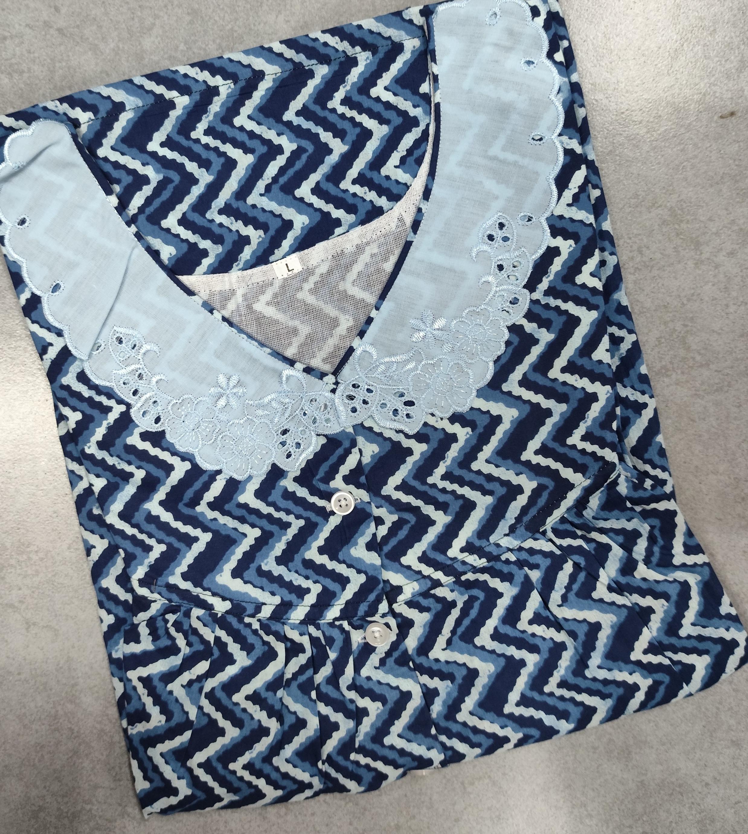 Soft Cotton Pleated, With Pockets, Half Open Large Printed Nighty