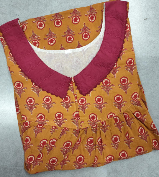 Soft Cotton Pleated, With Pockets, No Open Large Printed Nighty