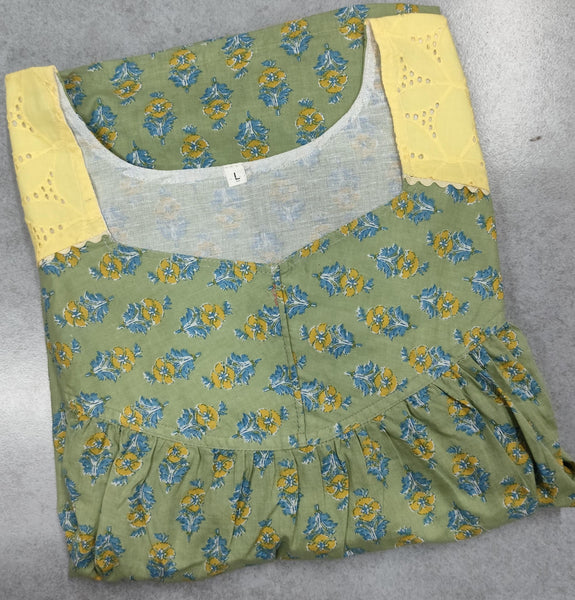 Soft Cotton Pleated, With Pockets, No Open Large Printed Nighty