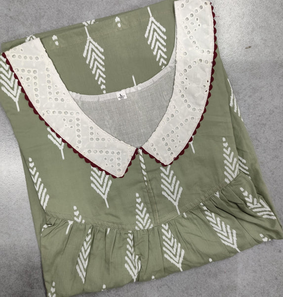 Soft Cotton Pleated, With Pockets, No Open Large Printed Nighty