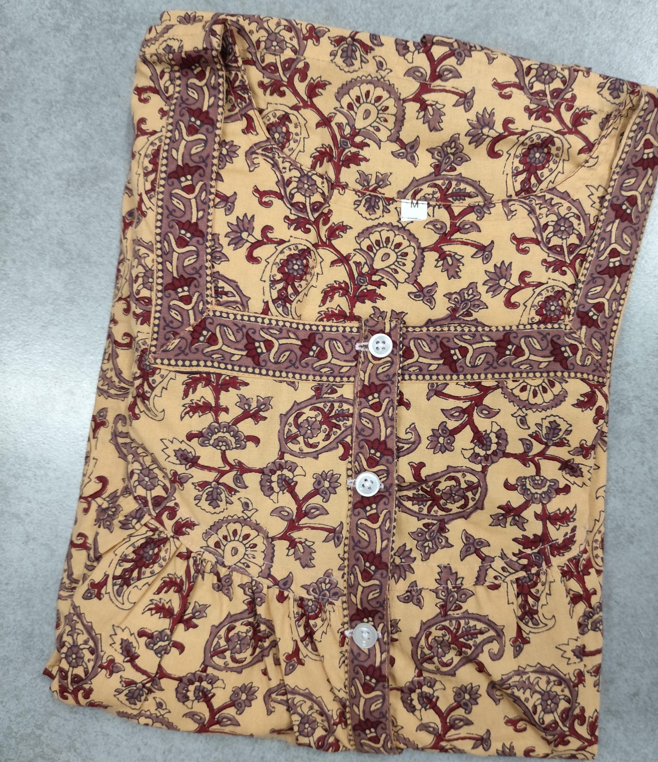 Cotton Pleated, With Pockets, Half Open Medium Printed Nighty