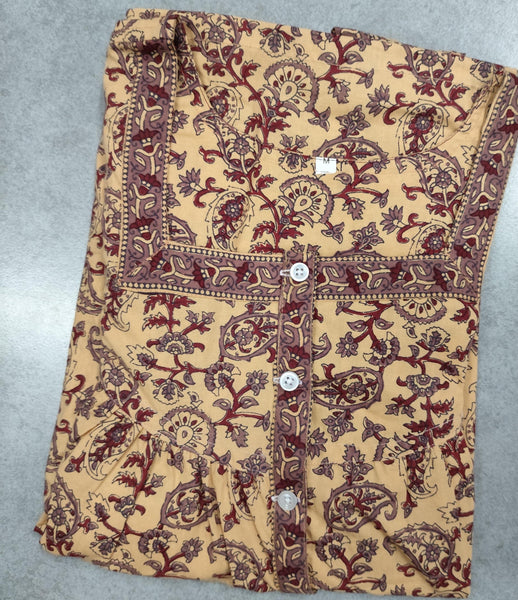 Cotton Pleated, With Pockets, Half Open Medium Printed Nighty