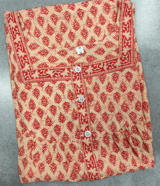 Cotton Pleated, With Pockets, No Open Medium Printed Nighty