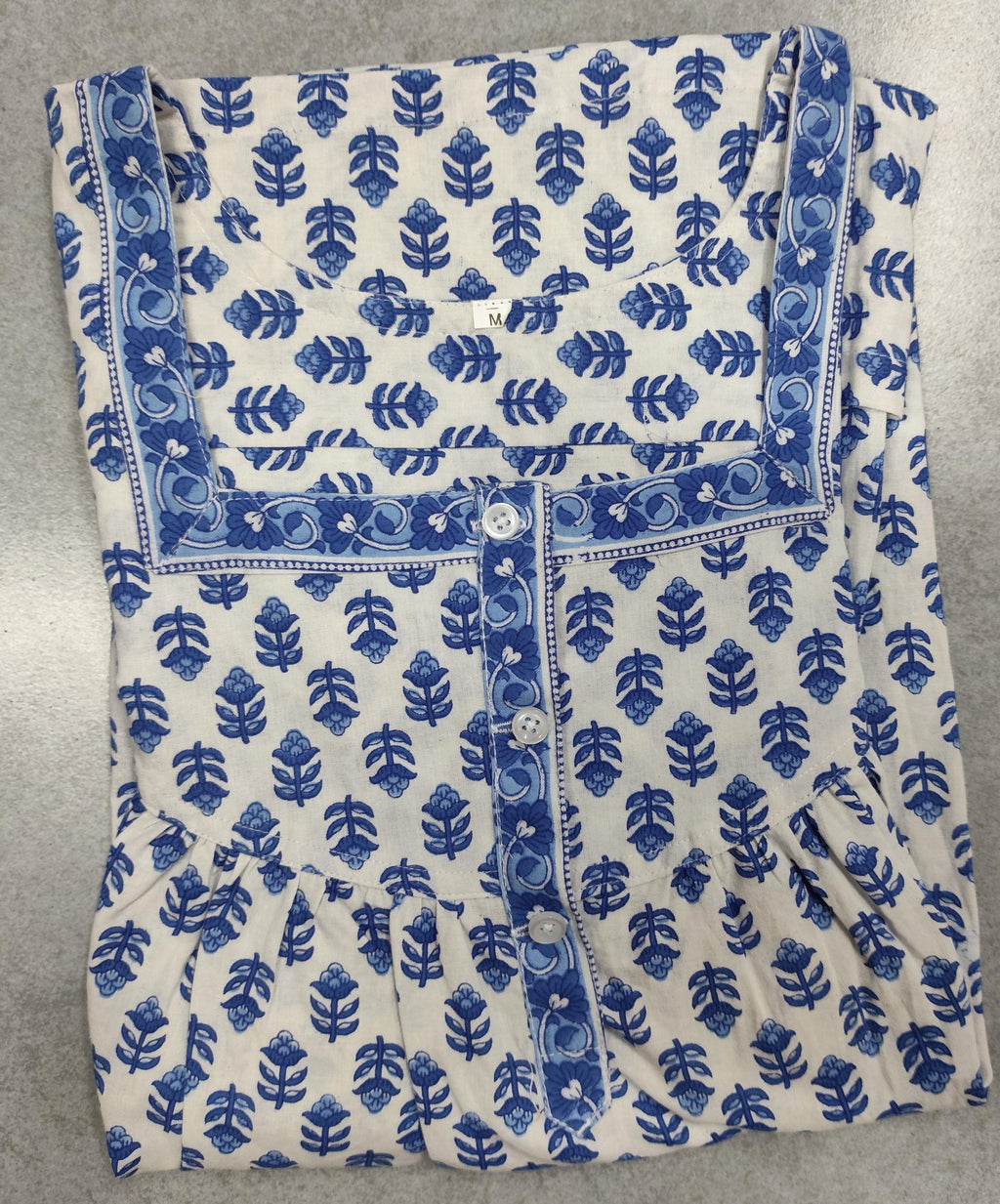 Cotton Pleated, With Pockets, Half Open Medium Printed Nighty