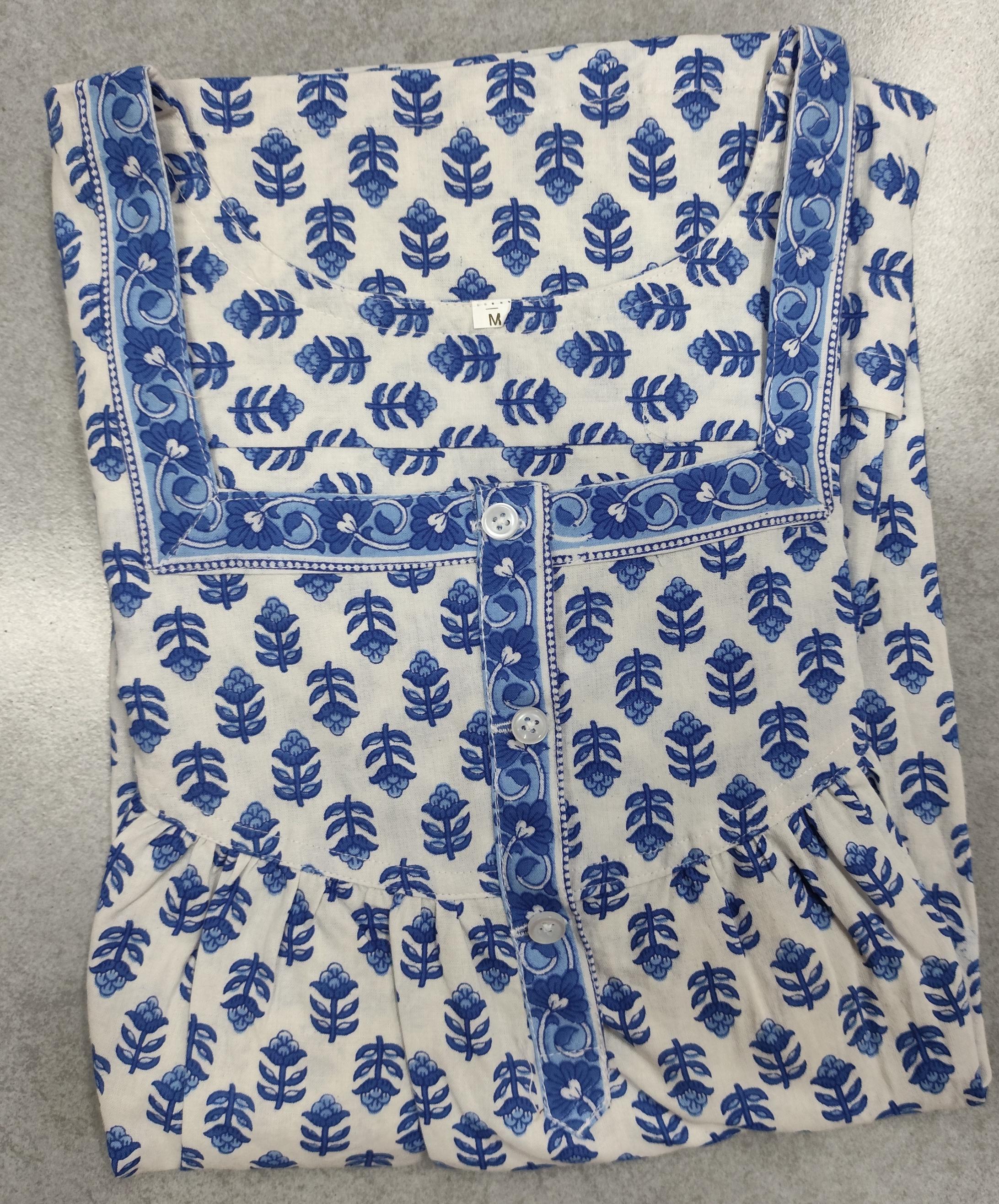 Cotton Pleated, With Pockets, Half Open Medium Printed Nighty